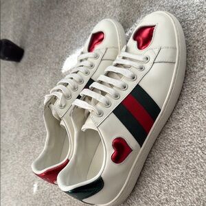 Gucci White Sneakers with Red Heart Accents
